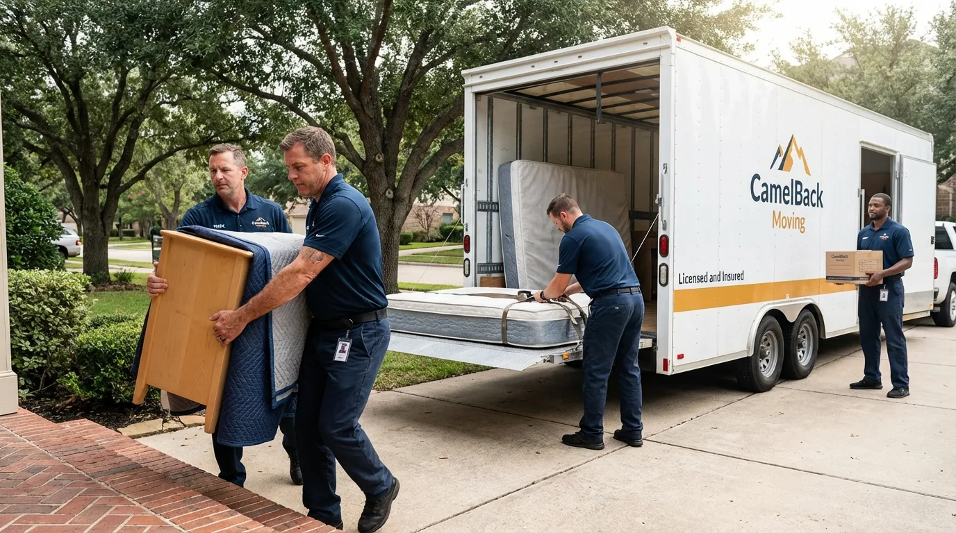 Crew loading residential truck for cross-state move from Moretown, VT