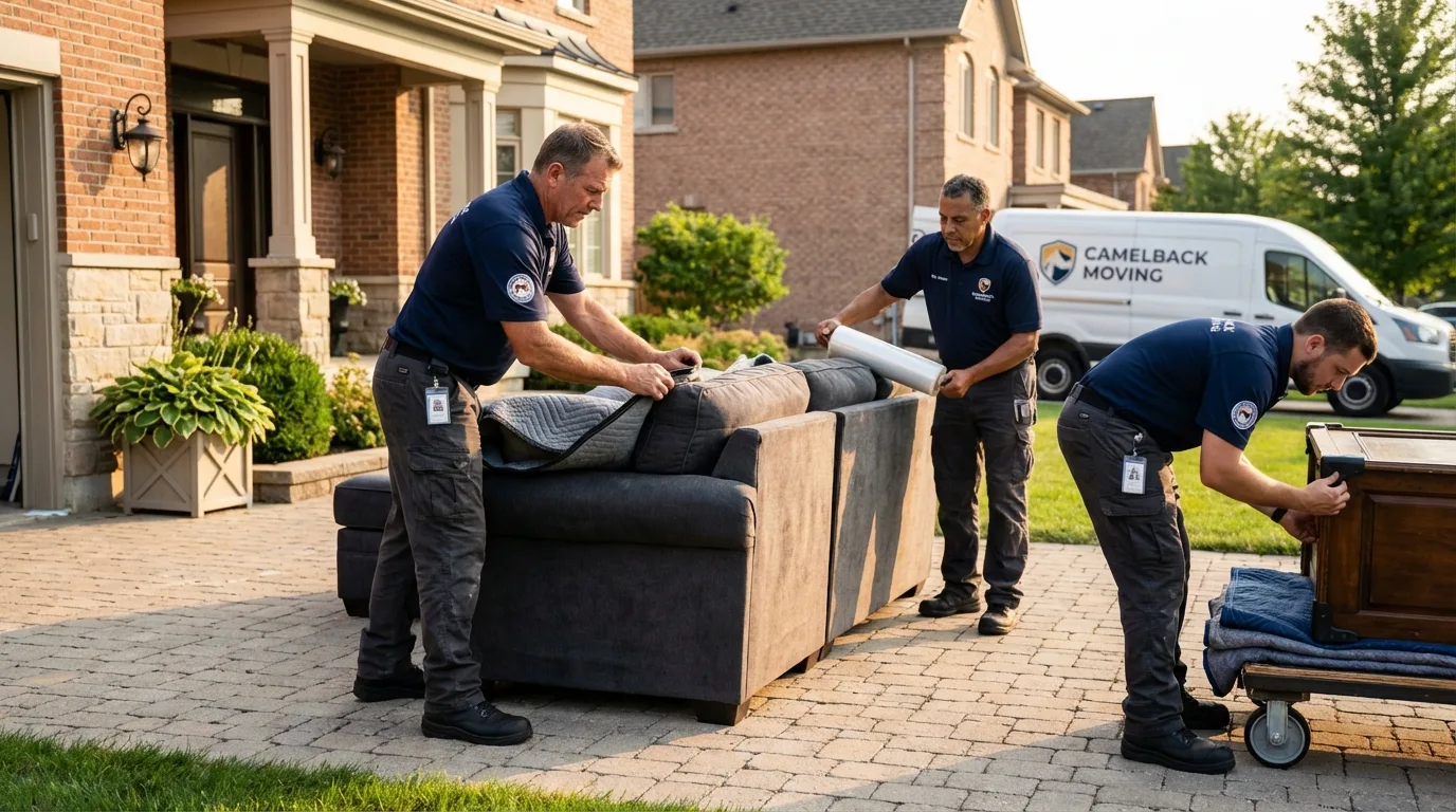 Large estate moving crew wrapping furniture in Moretown, VT